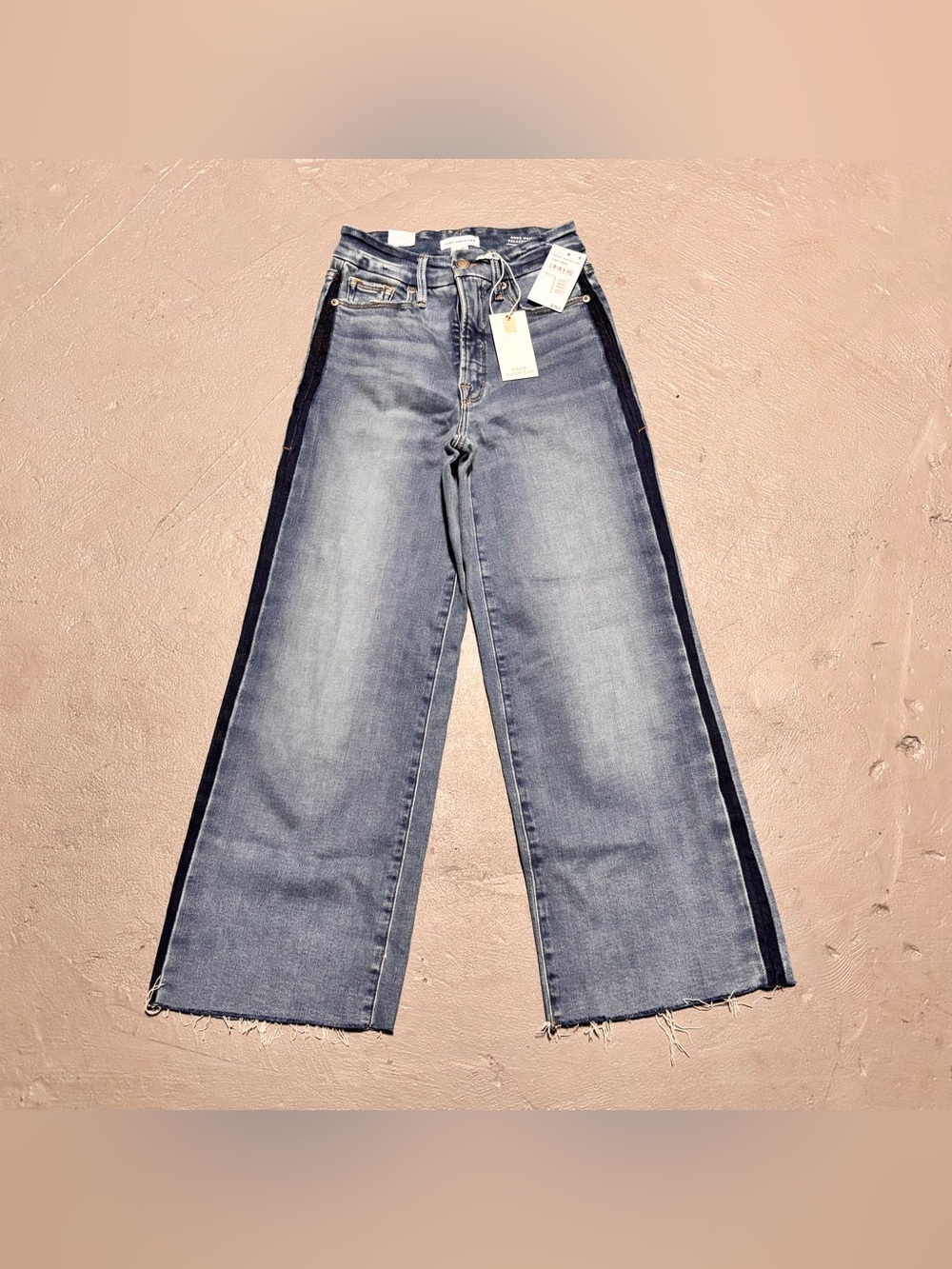 Good American Jeans High Rise Palazzo Crop Side Stripe Wide Leg Womens 25